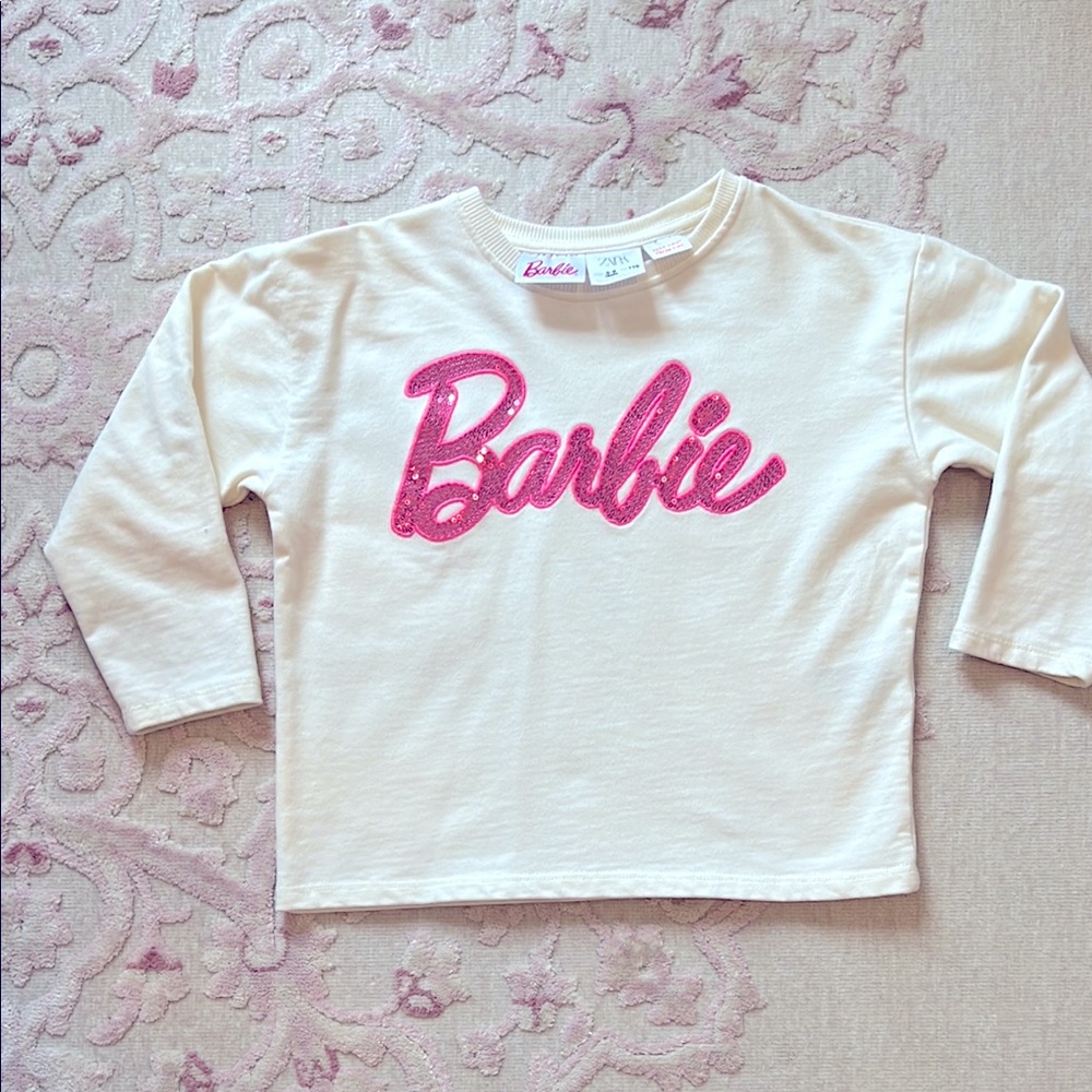Zara - Barbie Cream Kids Top with Pink Barbie Logo 🎀